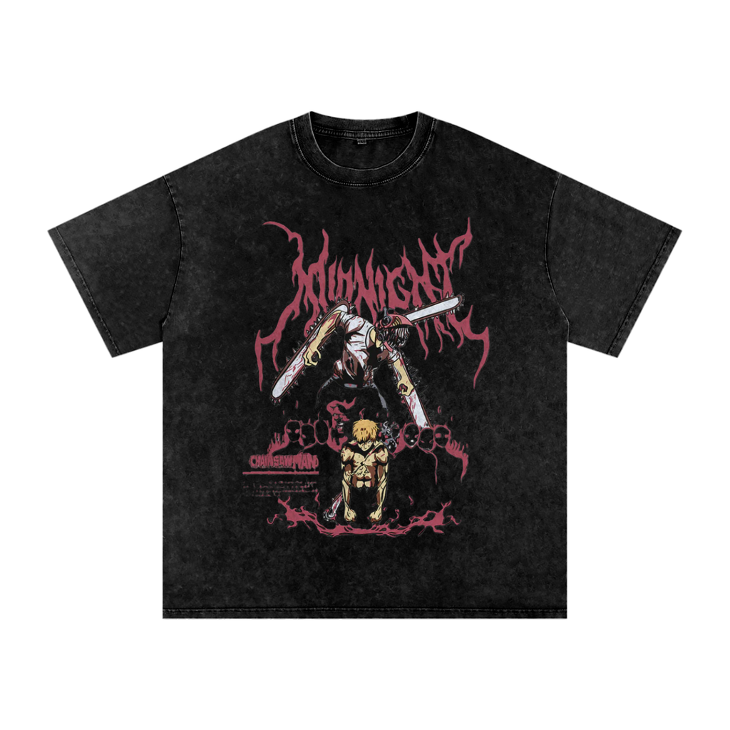 chainsaw man Snow Washed Oversized Cotton T-Shirt