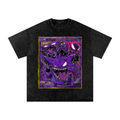 Black t-shirt with a purple and gold Gengar graphic on a white background