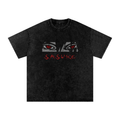 Black t-shirt with 'Sasuke' logo on a white background