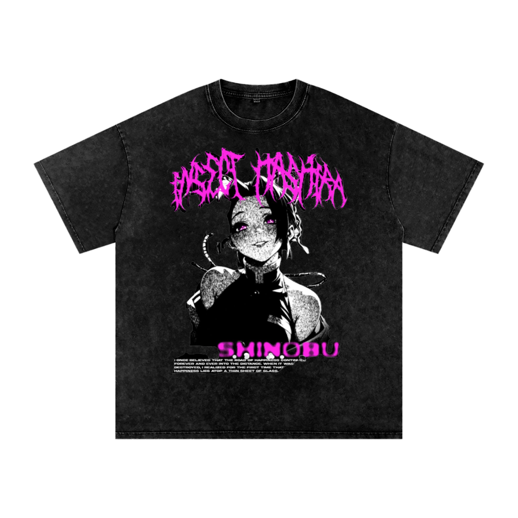 Black t-shirt with graphic design of Shinobu 